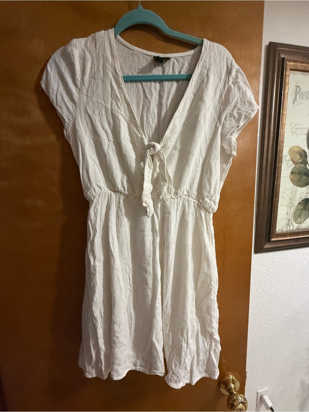 Volcom Cream Tie-Front Short Sleeve Dress